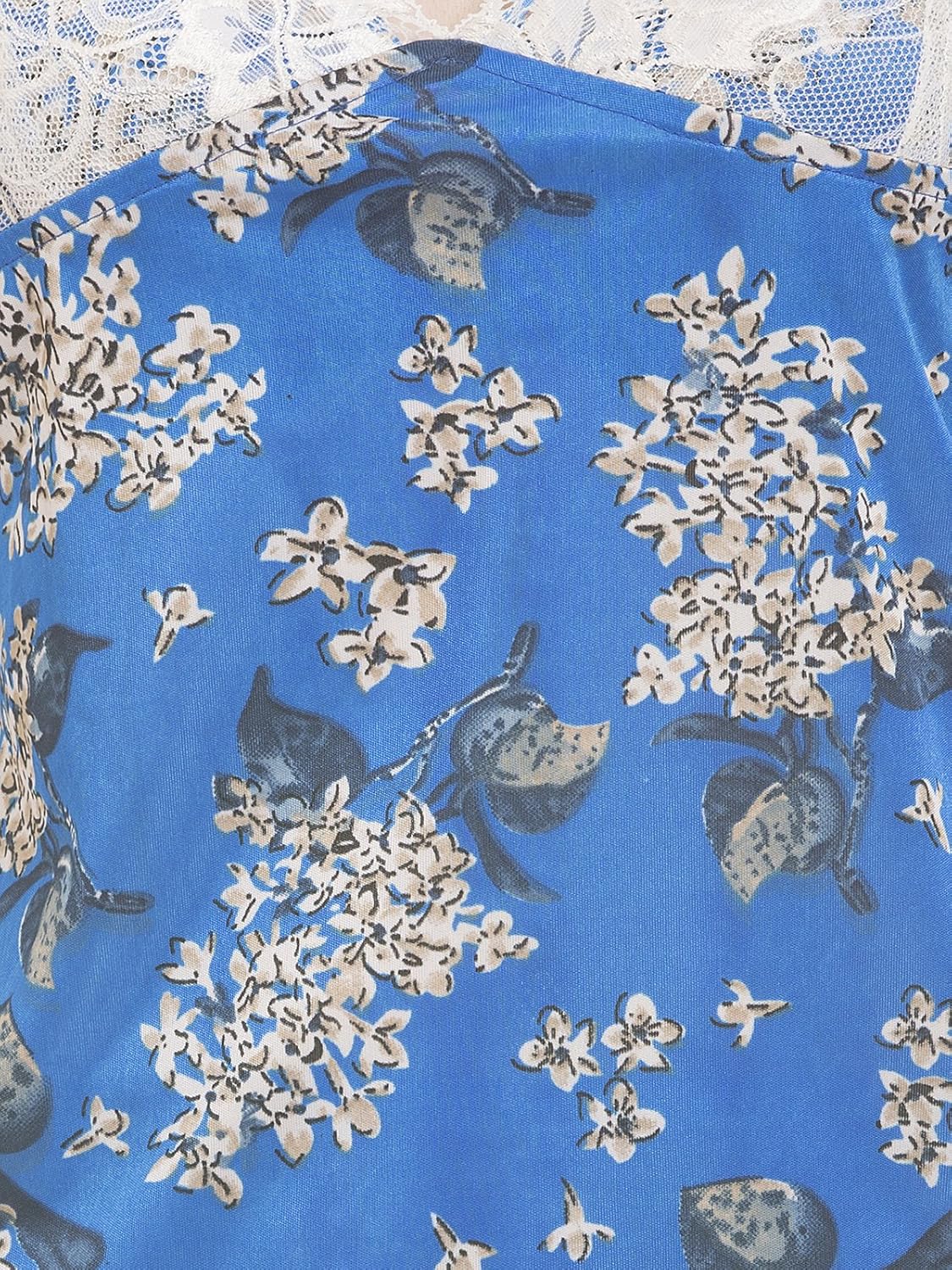 clovia women's satin & lace printed top & shorts nightsuit - blue