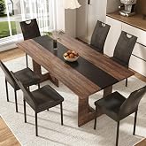 St.Mandyu 7 Pieces Dining Table &amp; Chairs Set for 4-8 People, 71 Inch Kitchen Table with 6 Chairs, Rectangle Dining Table with Wooden Legs for Dining Room, Living Room, Brown