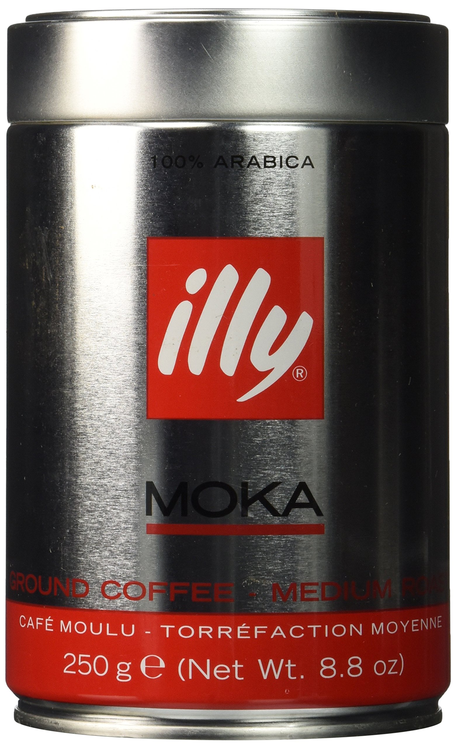 Illy MOKA stovetop, medium grind, ground espresso coffee, six 8.8oz
