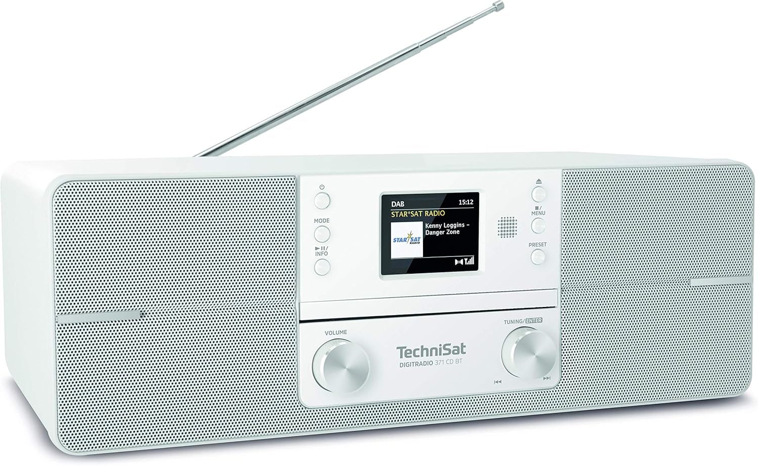 TechniSat DIGITRADIO 371 CD BT - Stereo Digitalradio (DAB+, UKW, CD-Player, Bluetooth, Farbdisplay, USB, AUX, Kopfhöreranschluss, Kompaktanlage, Wecker, 10 Watt, Fernbedienung) weiß