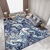 GEMBED Washable Area Rug 5x7 - Artistic Style Modern Rug for Living Room Bedroom Dining Room, Soft Low Pile Machine Washable Carpet, Non Slip Non Shedding Area Rug - Dark Blue/Gold, 5'x7'