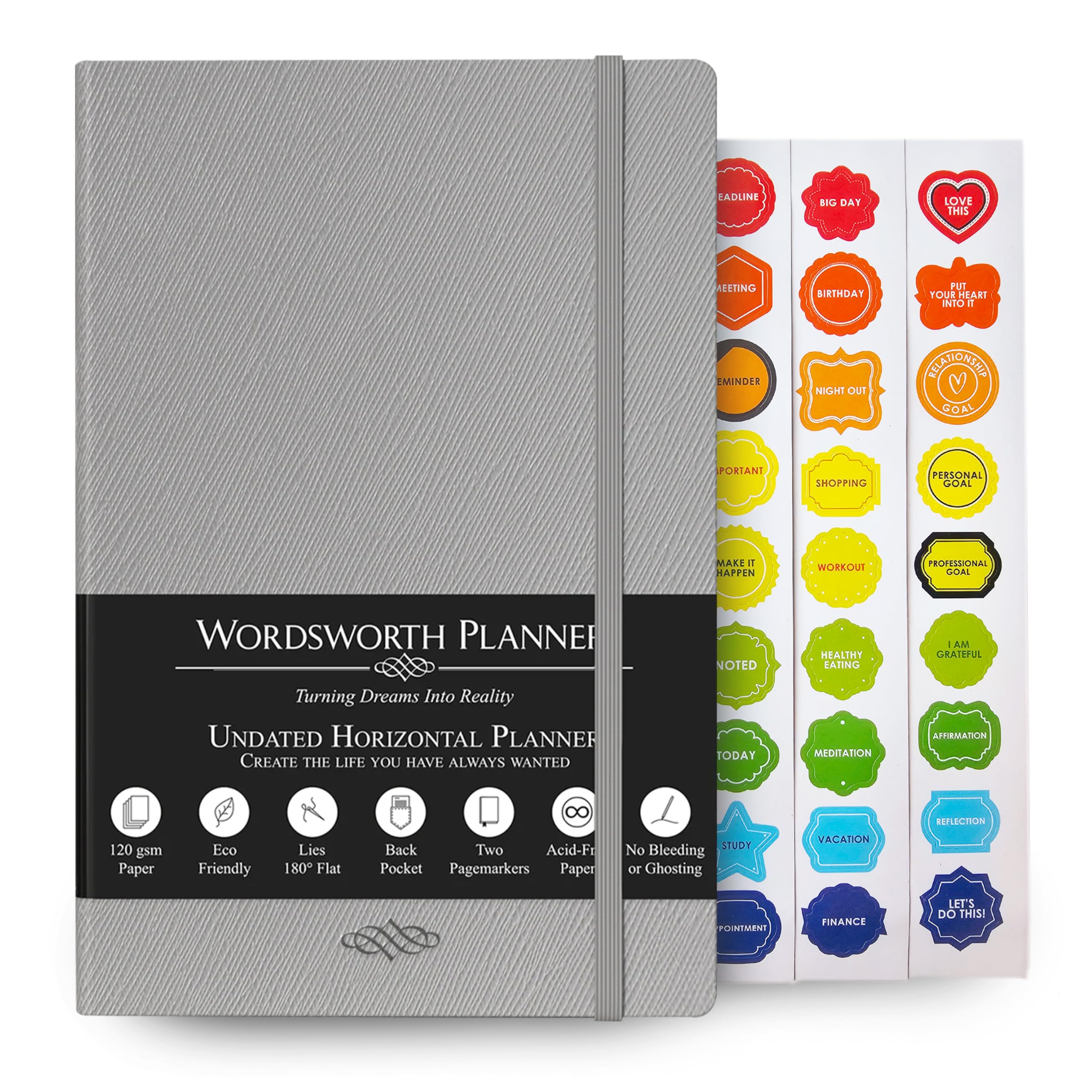 Wordsworth Undated Planner Weekly and Monthly - Dotted Blank Planner - Hardcover, Dateless Weekly Planner, 5.83 × 8.27In - Premium A5 Paper (120GSM) - Monthly, Weekly, Yearly Spread - Bullet Planner