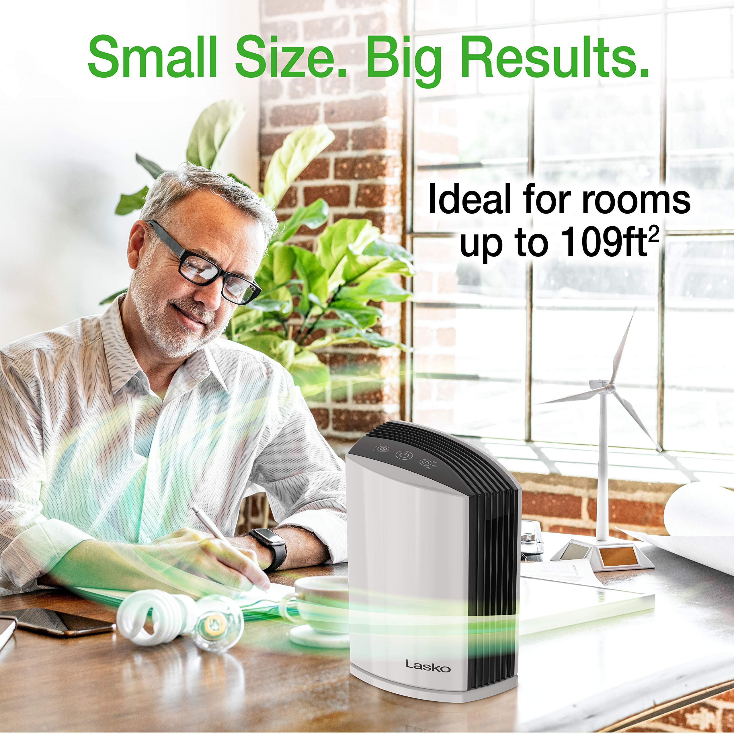Lasko LP200 HEPA Desktop Air Purifier with Timer for a Cleaner,Fresher Home Environment –2-Stage Filtration Removes Smoke, Odors, Pet Dander, Virus Sized Particles,Pollen, 14.75