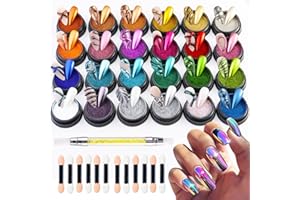 FSpronail 24 Colors Chrome Nail Powder Kit Mirror Effect Gold Silver Red Green Black Metallic Chrome Powder for Nails with Silicone Pen Applicator Brush Extra Fine Glitter Powder Manicure Supplies
