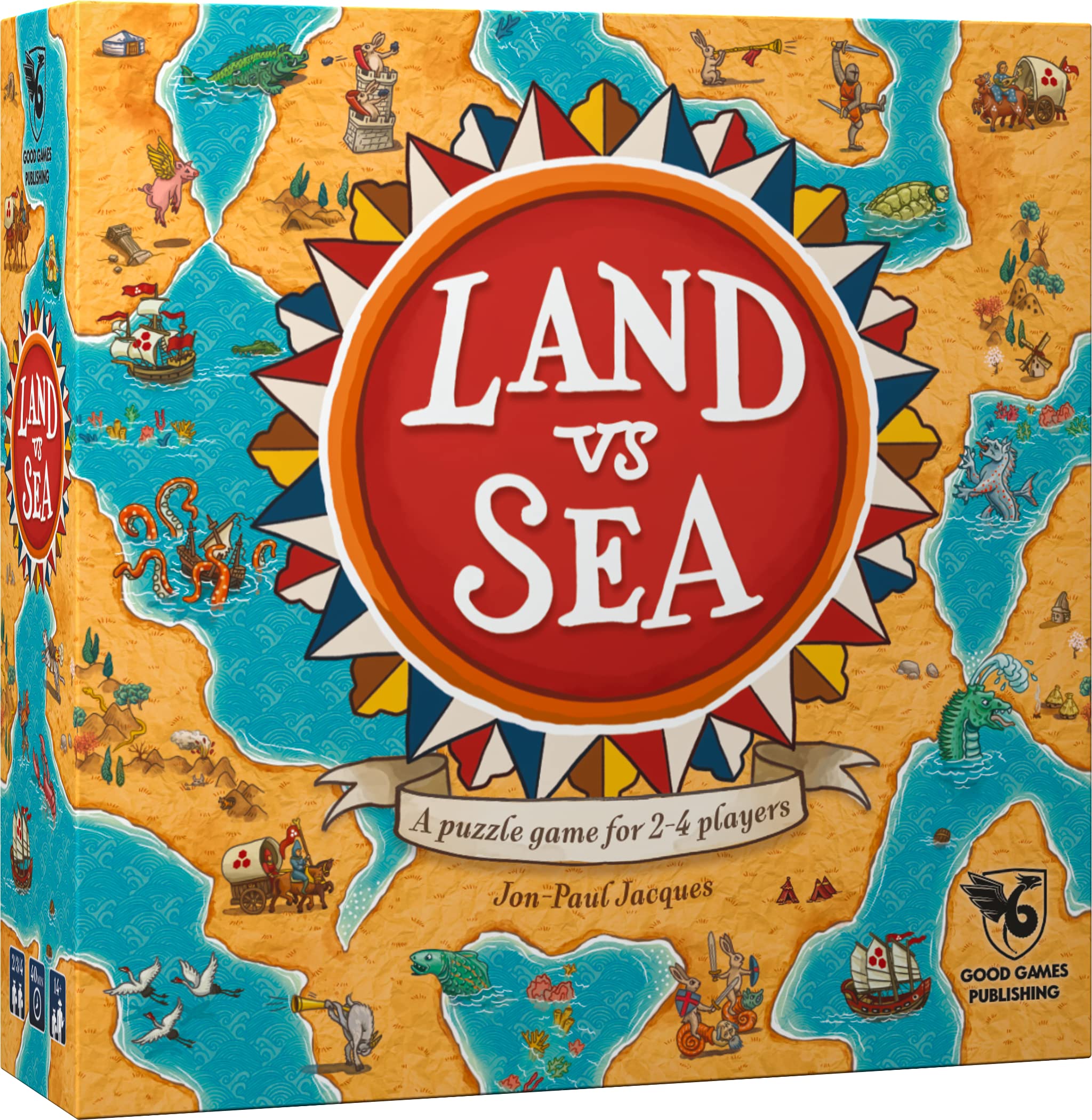 Good Games Publishing | Land vs Sea | Strategic Tile Laying Game | Ages 14+ | 2-4 Players | 40 Minutes Playing Time,Multi-coloured,Medium