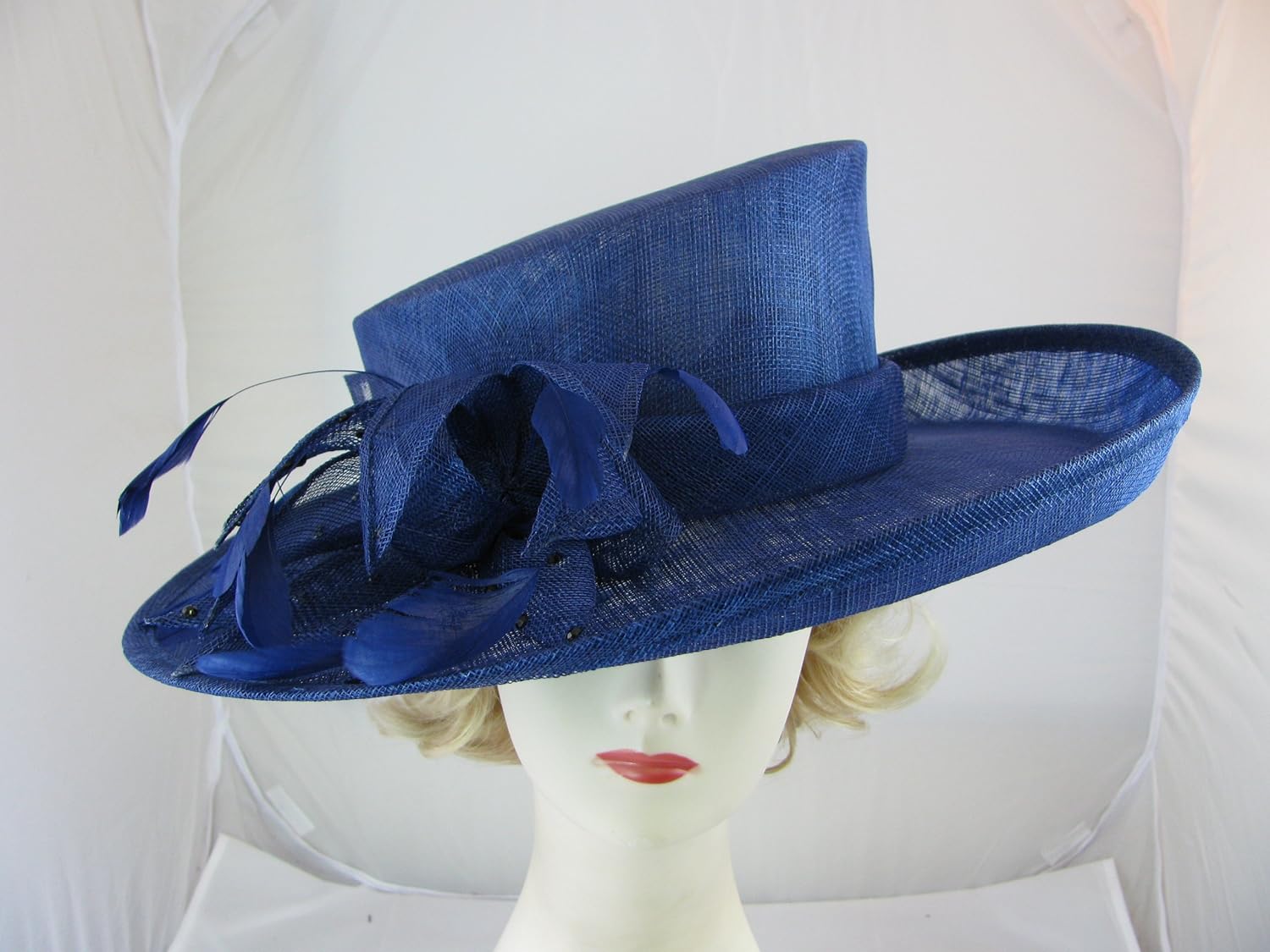 Elegant Royal Blue Sinamay Hat Decorated with Diamonte detail Flower