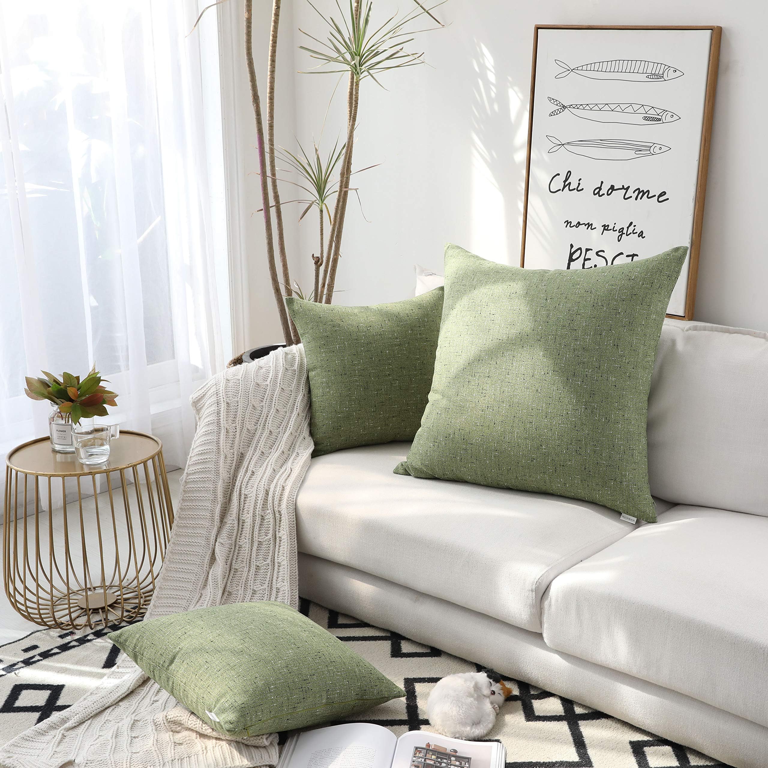 Kevin Textile Color Mixing Faux Linen Square Throw Pillow Case Sham Cushion Covers for Car/Couch Use, 26-inch (2 Packs, Avocado Green)