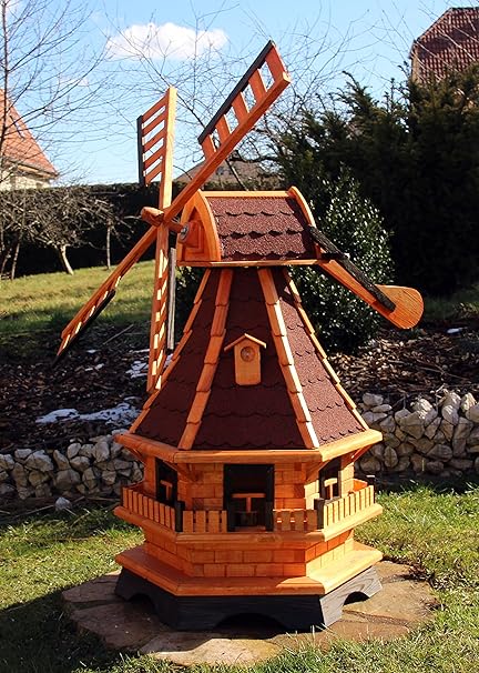 Große Windmühlen, Windmühle Holz mit Solarbeleuchtung 18.1(groß, Rot)