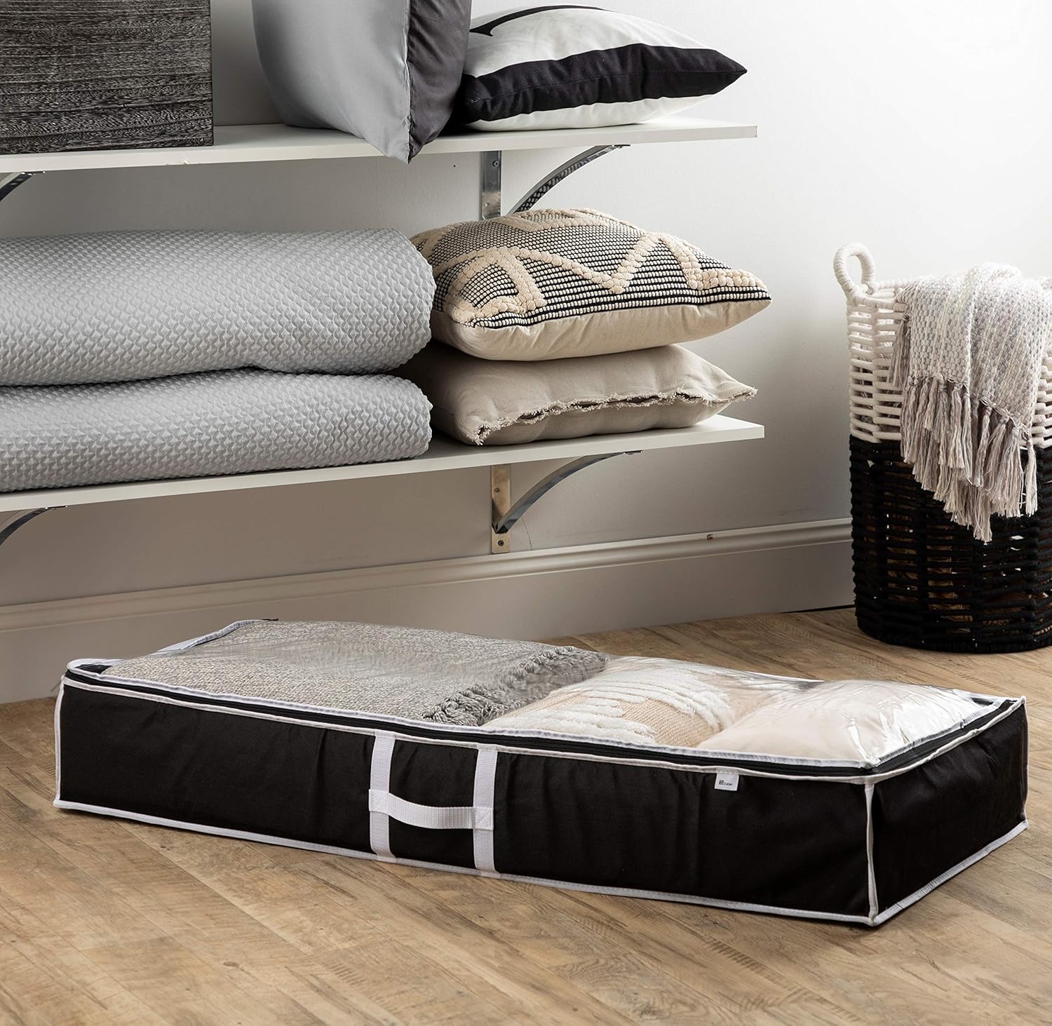 Underbed Storage Bag Organizer (2 Pack) Large Capacity Storage Box with Reinforced Strap Handles, PP Non-Woven Material, Clear Window, Store Blankets, Comforters, Linen, Bedding, Seasonal Clothing: Home Improvement
