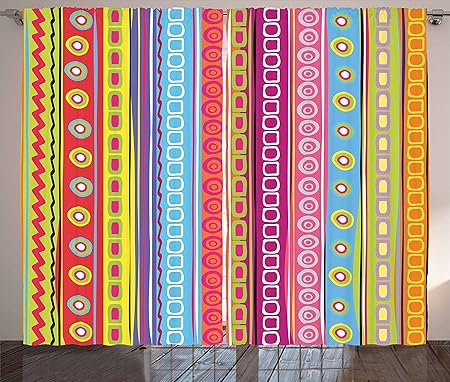 Striped Curtains 2 Panel Set By Ambesonne Colorful Retro Stripes
