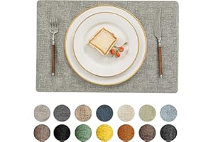 Romanstile Vinyl Placemats Set of 4-12 X 18 Inch - Heat Resistant Place Mats 100% Waterproof Oilproof Wipeable Reversible Faux Leather Table Mats for Kitchen/Dining/Party/Outdoor, Light Grey