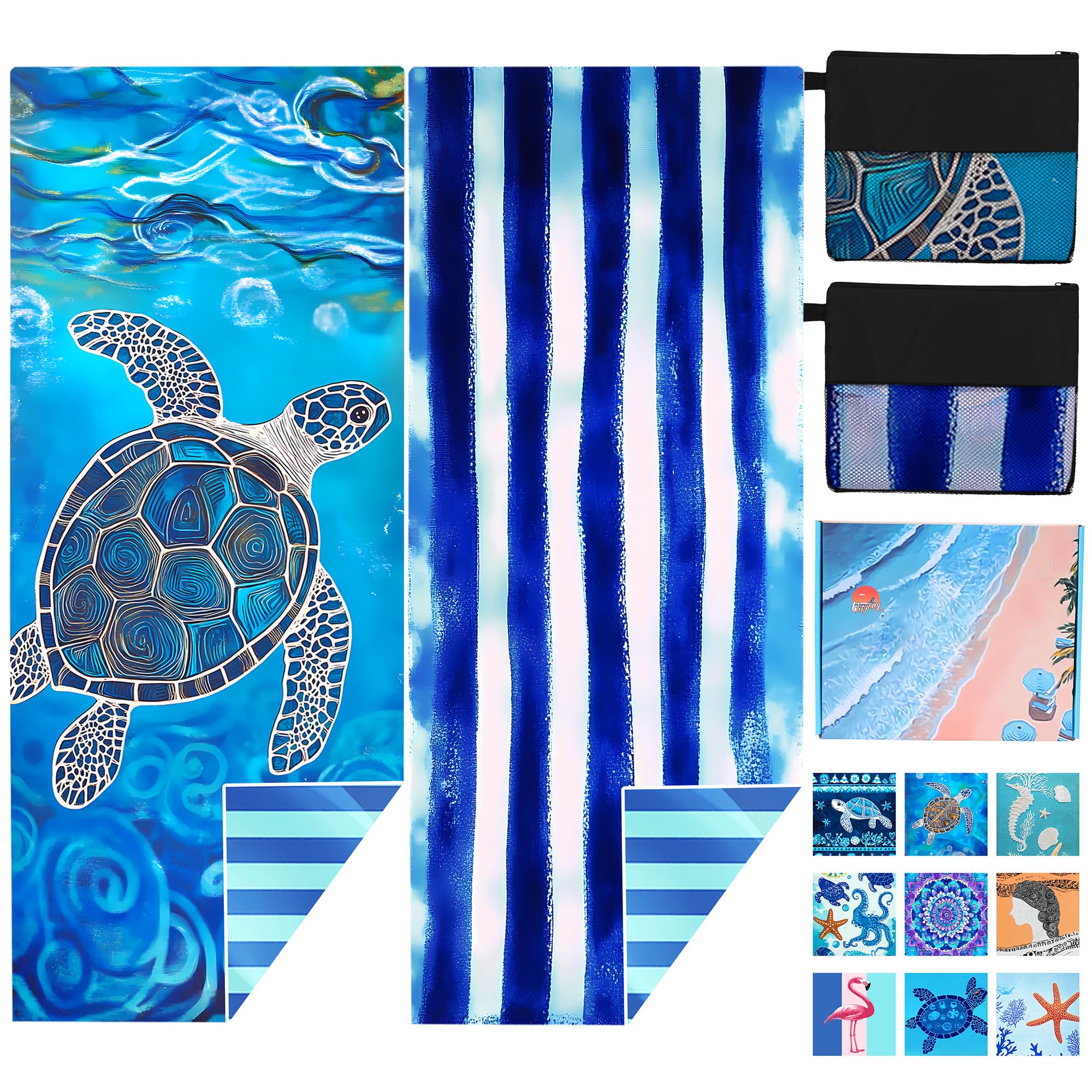 Photo 1 of 2 Pack Microfiber Beach Towel Oversized 71"x39" Sand Free Quick Dry Absorbent Lightweight Thin , Extra Large Towels for Travel Swimming Pool Yoga Camping Beach Accessories Vacation Essentials Gift