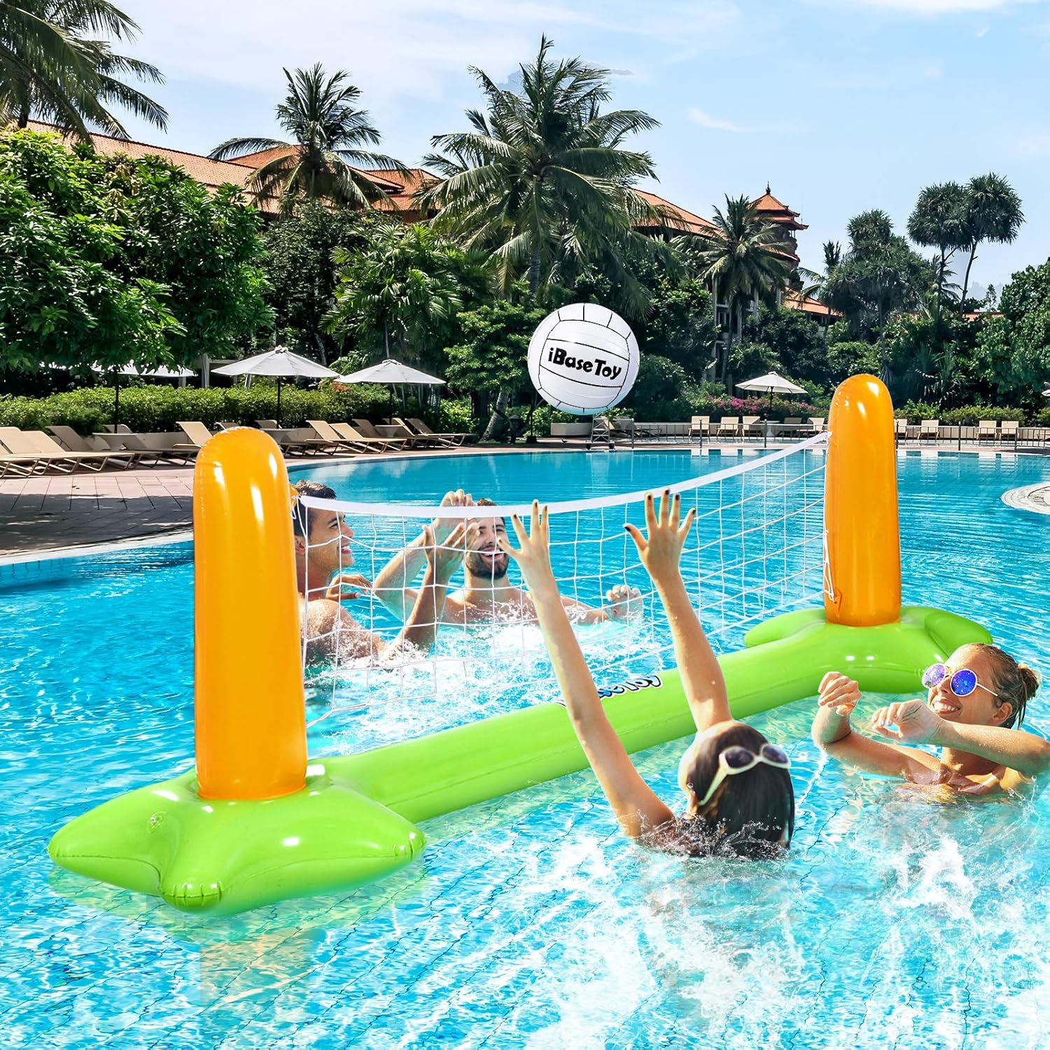 Inflatable Pool Volleyball Set & Basketball Hoop - Pool Toys Pool Games for Kid and Adults, Pool Volleyball Net Floating Basketball Hoop for Swimming Pool -Pool Float Set with 4 Balls Included: Toys & Games