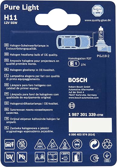 Amazon Com H11 Halogen Bulb 1pcs 12v 55w Pure Light Bosch