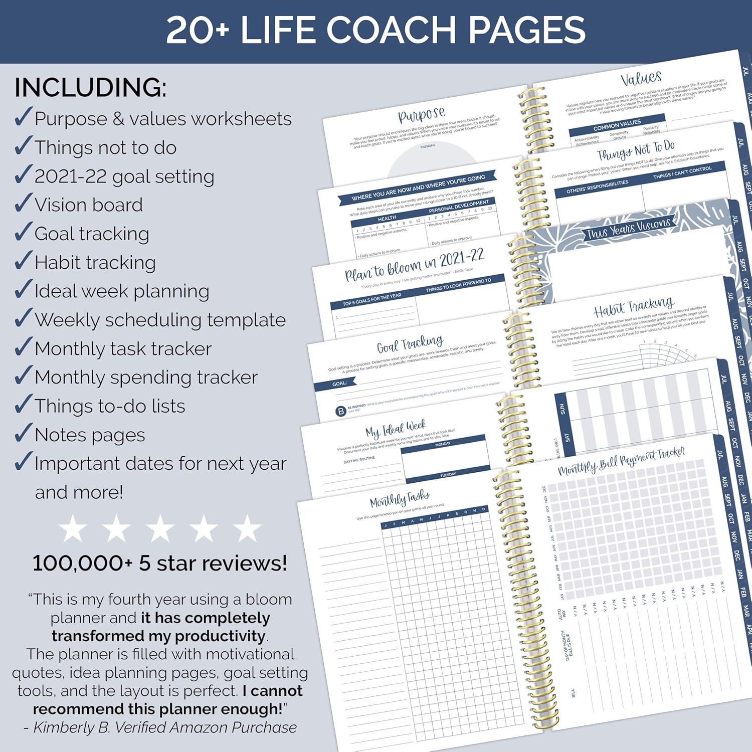 bloom daily planners 2021-2022 (8.5" x 11") Academic Year Day Planner (July 2021 - July 2022) - Weekly/Monthly Dated Agenda Calendar Organizer with Tabs - You're Golden : Office Products