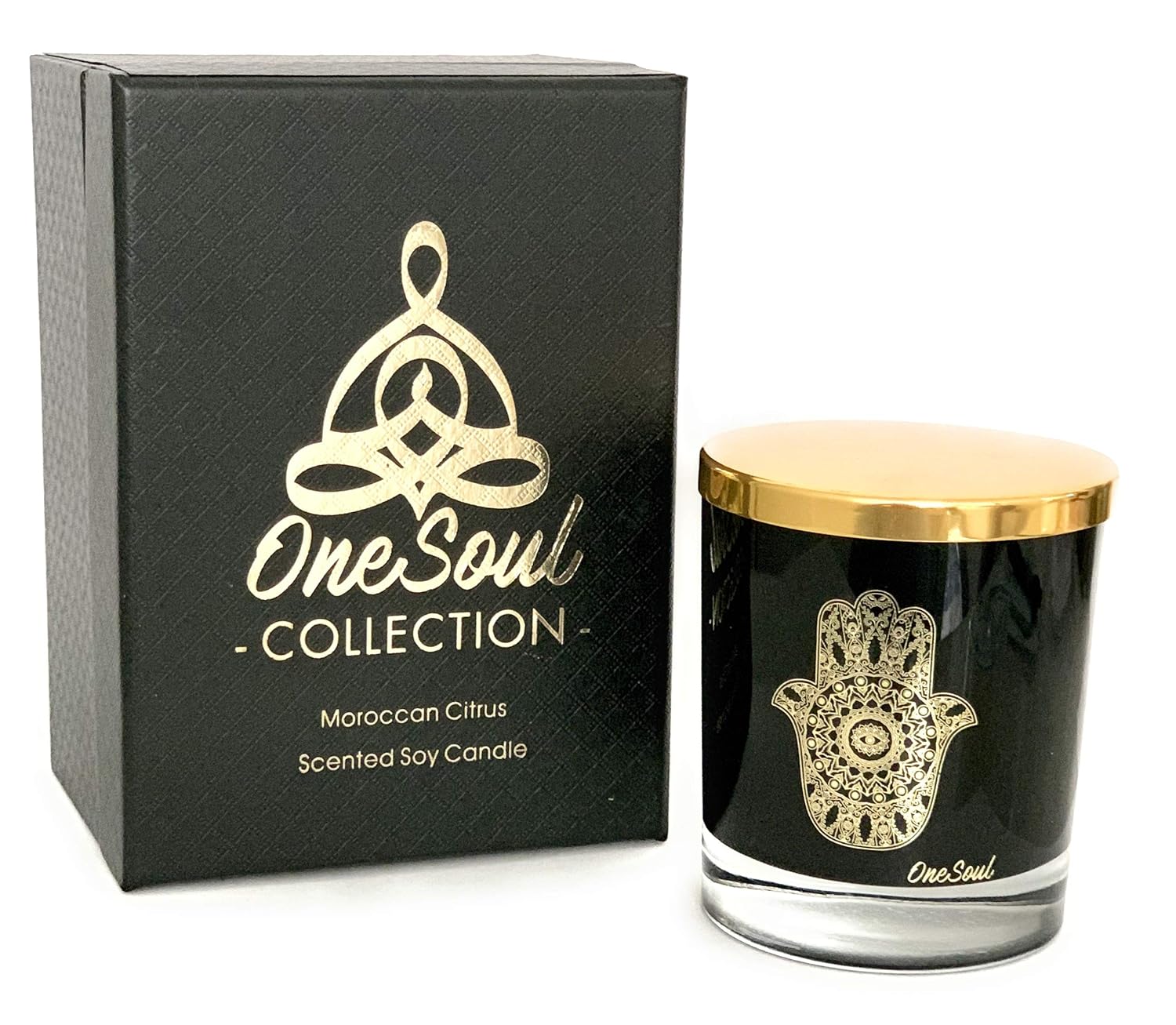Moroccan Citrus Aromatherapy Highly Scented Candle with Hamsa Symbol | Natural Soy Wax Hand Poured Luxury Gift Box | 7.6 Ounce 50 Hour