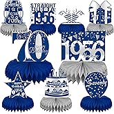 LINAYE 70th Birthday Decorations for Men - Blue and Silver Honeycomb Centerpieces for 70 Year Old Birthday Party 70th Birthday Centerpieces for Table Seventy Birthday Vintage Decorations Decor