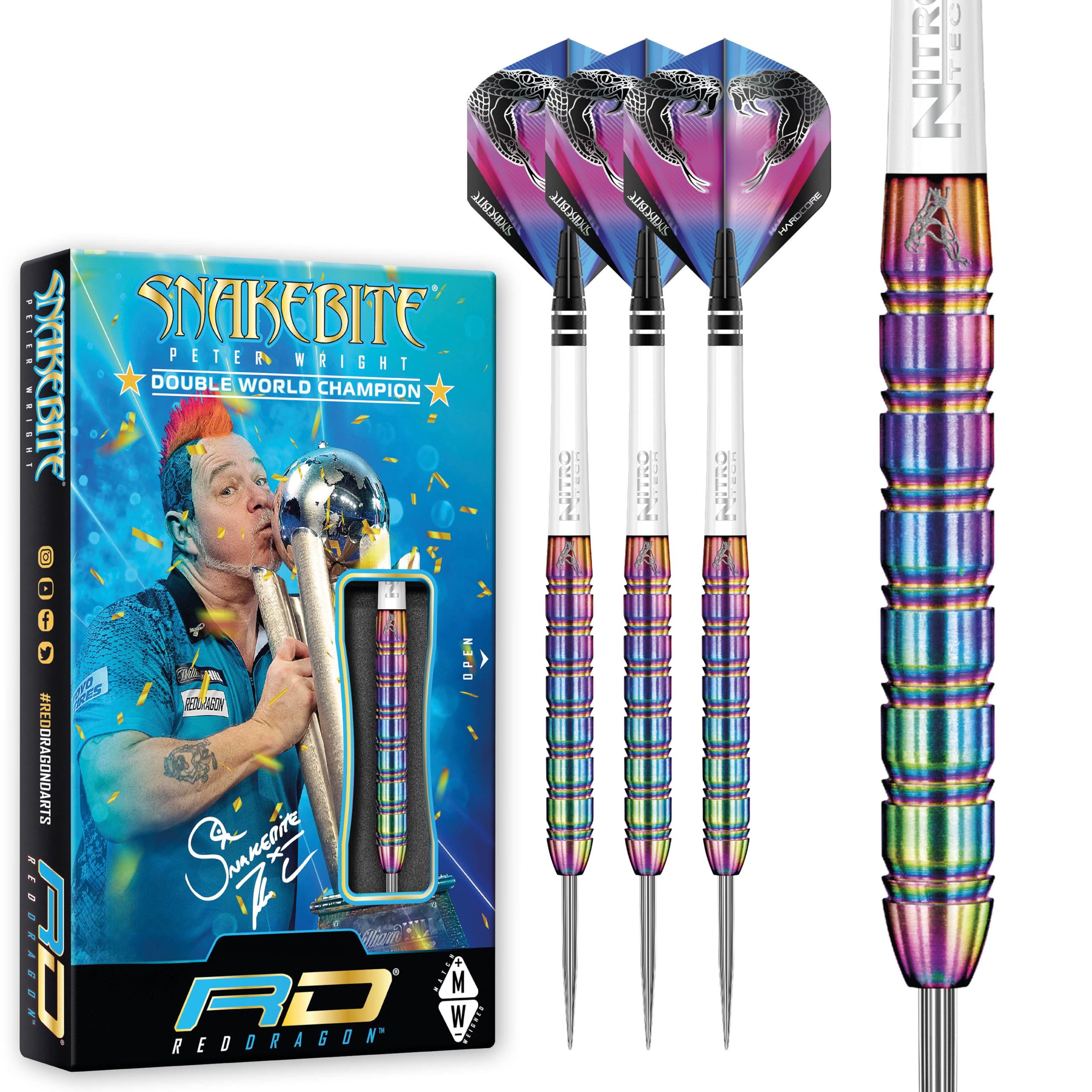 RED DRAGON Darts – Peter Wright Snakebite 1 Series 22g – Professional 85% Tungsten Steel Tip Darts Set with Dart Flights and Shafts