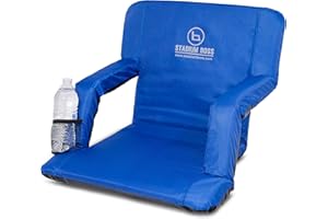 BIRDROCK HOME Stadium Boss Seat Reclining Bleacher Chair Folding with Back and Arms – Padded Sport Chair Armrest Recline - Perfect for Bleachers Lawns and Backyards – Supports Your Back – Shoulder Straps Cushion