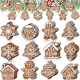 Quzzil 36 Pcs Christmas Gingerbread Ornaments for Tree Mini Snowflake Wooden Hanging Winter Xmas Ornaments with Ropes for Christmas Party Holiday Winter Crafts(Brown,Gingerbread)