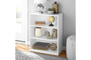 Mainstay' 3-Shelf Bookcase | Wide Bookshelf Storage Wood Furniture Bundle Set (White) (White)
