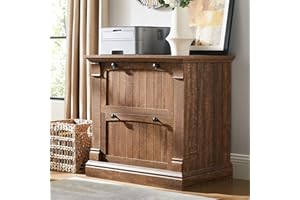 OKD Farmhouse File Cabinet with 2 Drawers, 30" Lateral Filing Cabinet with Hanging File Folders, Interlocking Drawers, Wood Rustic Storage Cabinet for Home Office,Brown