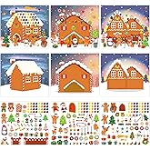 LINAYE 48PCS Make A Gingerbread House Stickers, Christmas Crafts for Kids Toddlers, Gingerbread House Craft Stickers, Christmas Activities Games for Kids Party Favors, 24 Finished Products