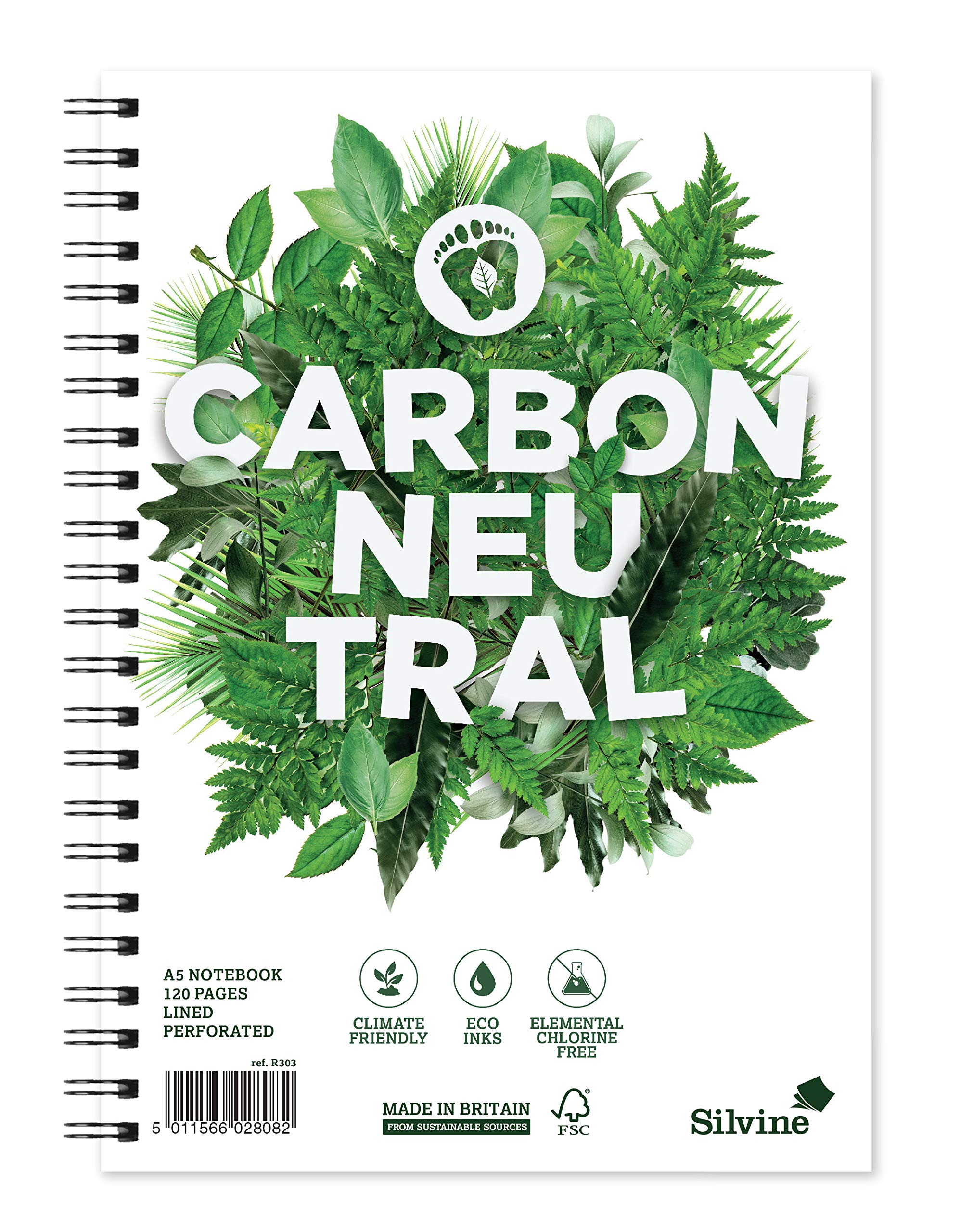 Silvine A5 Carbon Neutral Wirebound Notebook - Ruled Feint, 120 Pages of Premium CO2 Neutral Paper. Ref R303 [Pack of 5]