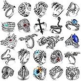 EIELO 24Pcs Vintage Punk Rings Set for Men Cool Gothic Chunky Rings Statement Snake Claw Skull Dragon Eyes of Hell Open Boho Ring Set