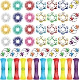 Jexine 48 Pcs Fidget Stress Relief Sensory Bike Chain Fidget Toy for Adult | Include Spiky Sensory Rings Finger Fidget Ring Roller Chain 6 Wheeled Bike Chain, Fidget Toys for Adult Adhd Autism