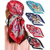 Secroma 35.5” Large Square Satin Scarf for Hair - 4Pcs Printed Like Silk Head Scarf Silk Bandana Scarf for Sleeping