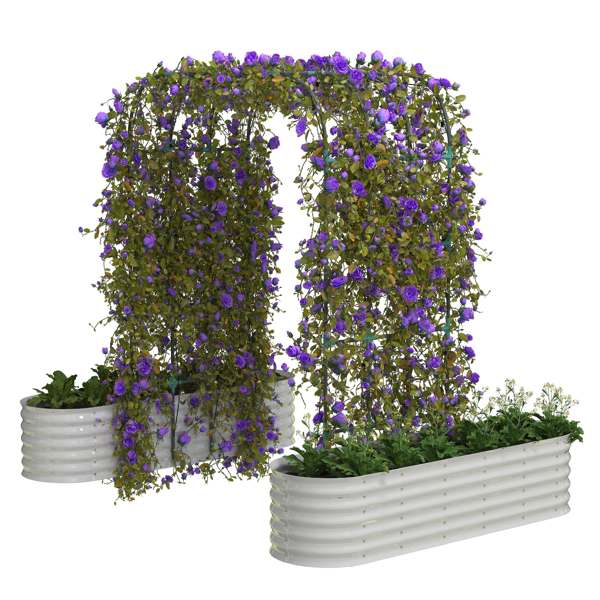 Photo 1 of Galvanized Raised Garden Bed with 96" Tall Vertical Arch Trellis – Expandable Rust-Resistant Planter Box for Outdoor Plants, Flowers, Herbs & Vines – Includes Plant Clips, Drainage Netting,Beige