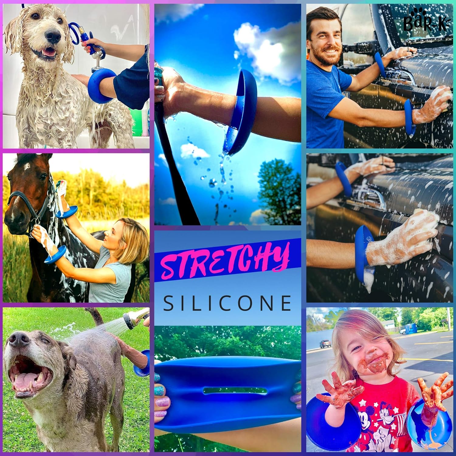 BaR-K Drip Catcher Cuffs - Pet Bathing Tool for Dog Shower and Dog Bathtub - Dog Bathing Station Grooming Supplies and Horse Supplies for Horse Grooming Kit - Protective Dog Washing Tool - Blue 2 Set