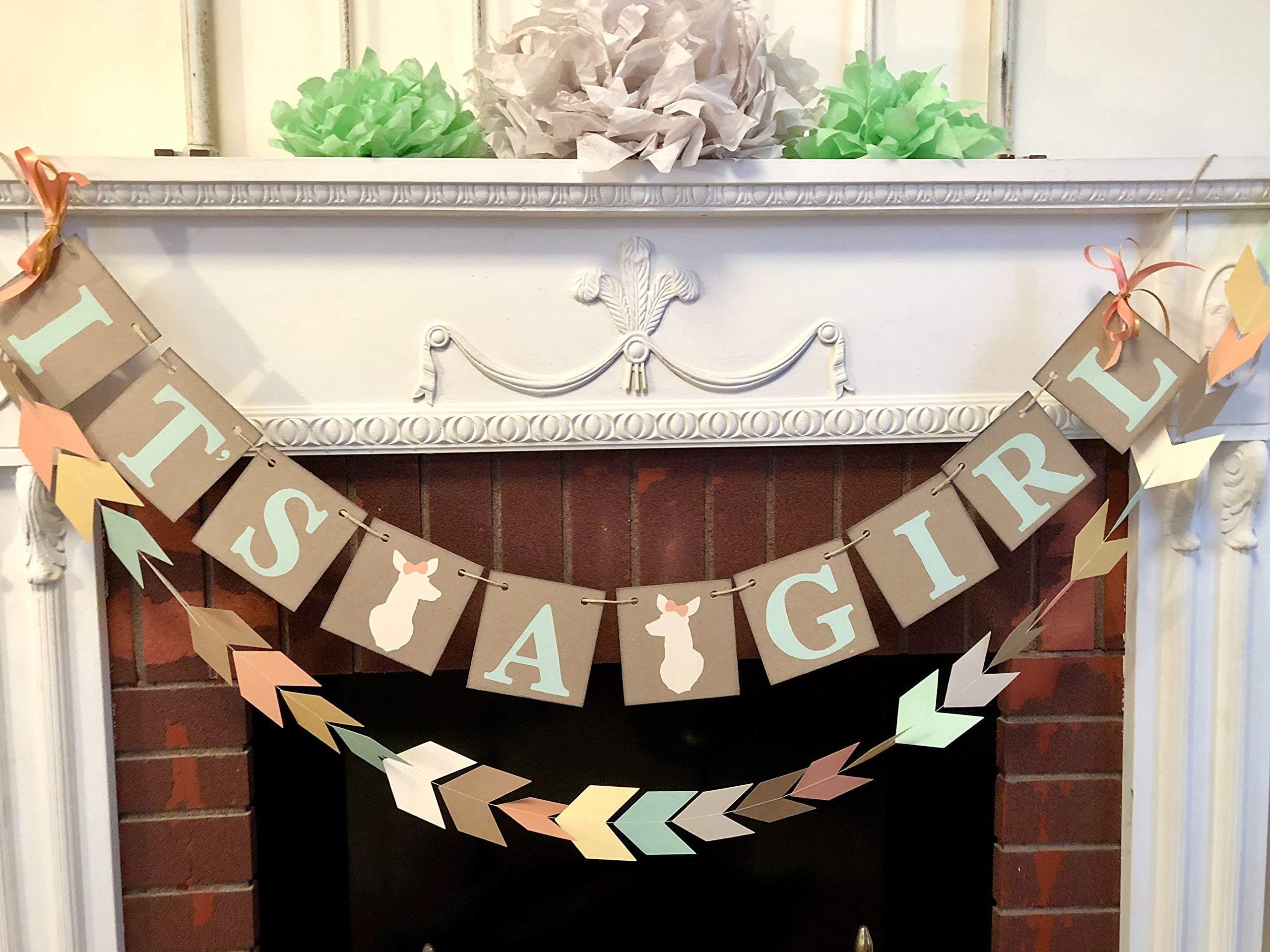 Coral and Mint Oh Deer! baby shower decorations - Tribal baby shower - It's a Girl Doe banner- Little Deer baby shower decorations, Baby shower Decorations, Its a Girl Baby shower