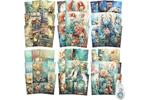 MiyouLuna 180Pcs Fantasy Scrapbook Paper, Deep Ocean Ephemera Pack for Journaling, Junk Journal, and Scrapbooking Supplies with Glue Tape