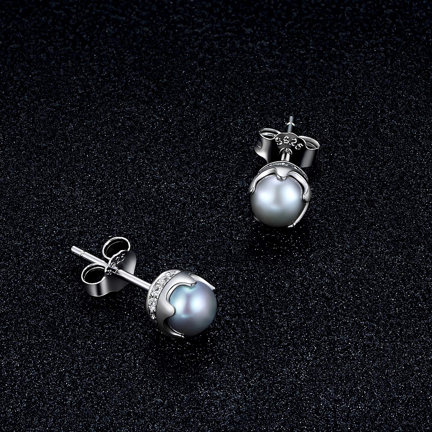 Ohrringe Damen, 5.5mm Perlen Ohrstecker, Berry elf Ohrstecker Silber 925 Set, 5A Zirkonia Damen Ohrstecker Silber Schmuck Damen (Perlenfarbe: Grau)