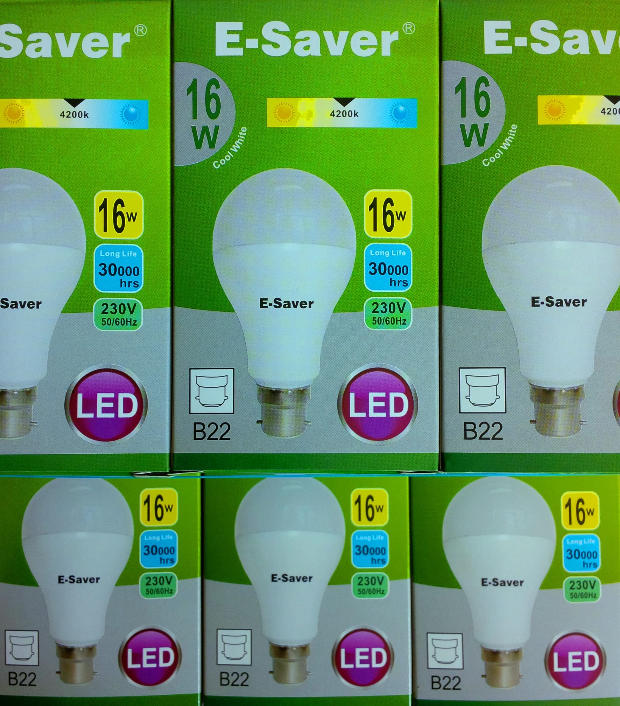 E-Saver - LED Standard GLS A60 (Globe) - Led Light Bulbs - 16w - (Pack of 6) - Cool White 4200k - Bayonet Light Bulb - (B22- B22d) (6 Pack)