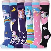 MQELONG 3-12 Year Old Girls Knee High Socks Kids Cute Crazy Funny Animal Pattern Long Boot Socks 6 Pairs