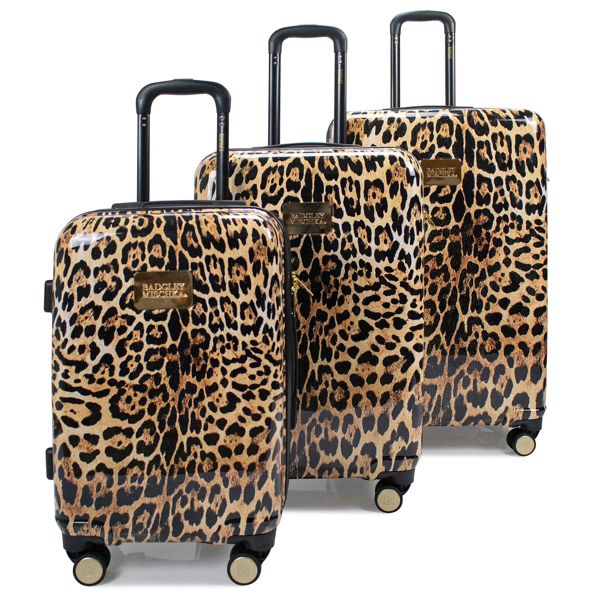 Badgley Mischka Leopard 3 Piece PC-ABS Expandable Luggage Set