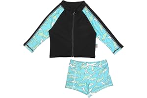 SwimZip Kids' Long Sleeve Rash Guard + Euro Shorties UPF 50+ Swimsuit Set