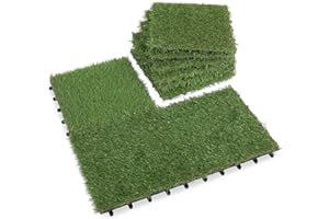VICTORY RELAX Artificial Grass Turf Tiles Interlocking Set 10 Pieces, Fake Grass Tiles Self-draining for Pet Indoor/Outdoor Flooring Decor,11.8x11.8 inches