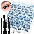 PHKERATA Wispy Lash Extension Kit Natural Lash Clusters Kit DIY Eyelash Clusters at Home 120 pcs Cluster Eyelash Extensions Kit Individual Lashes with Lash Glue Bond and Seal and Tweezers, 9-12 mm Mix