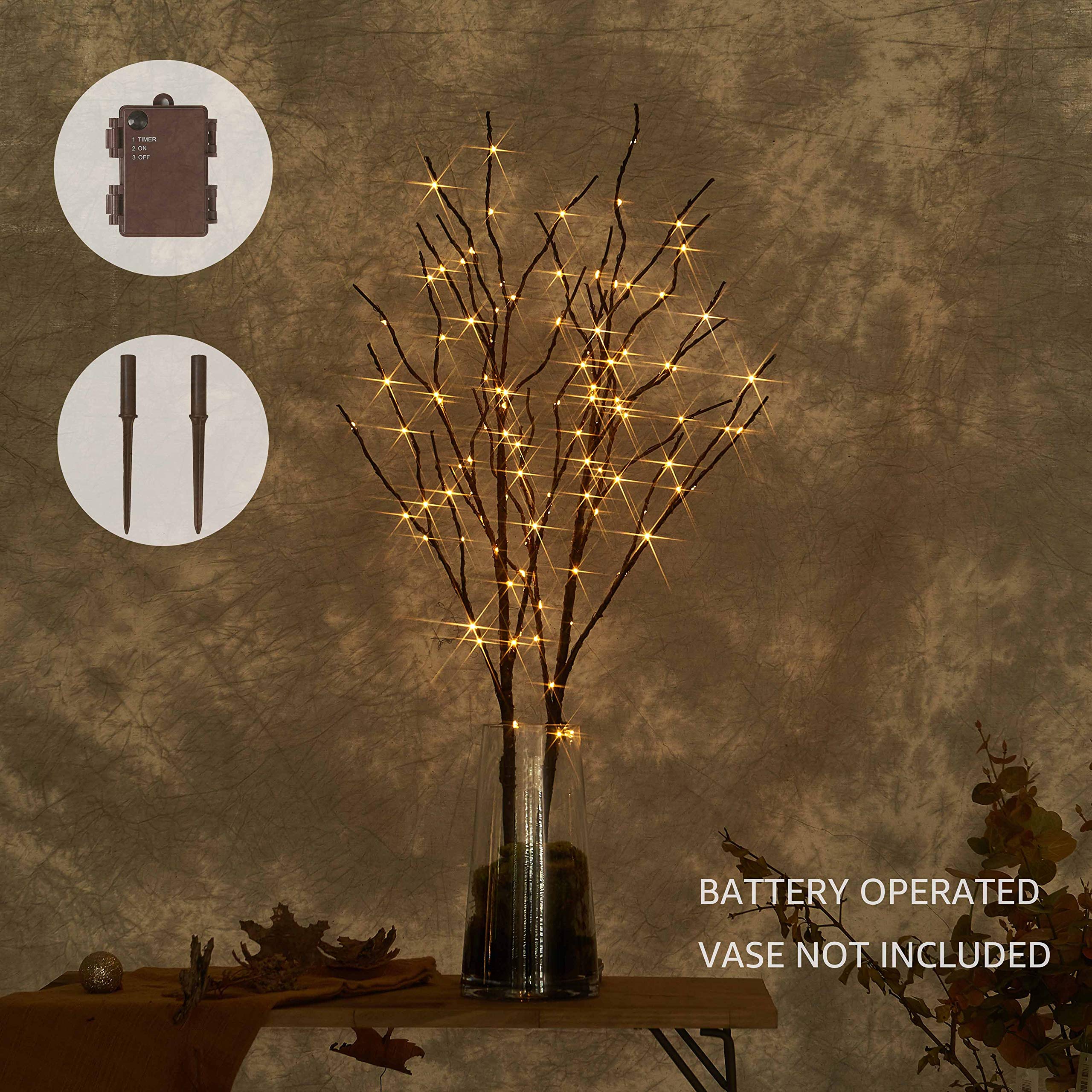 Lighted Brown Willow Branches with Timer Battery Operated Tree Branch with Warm White Lights for Holiday and Party Decoration