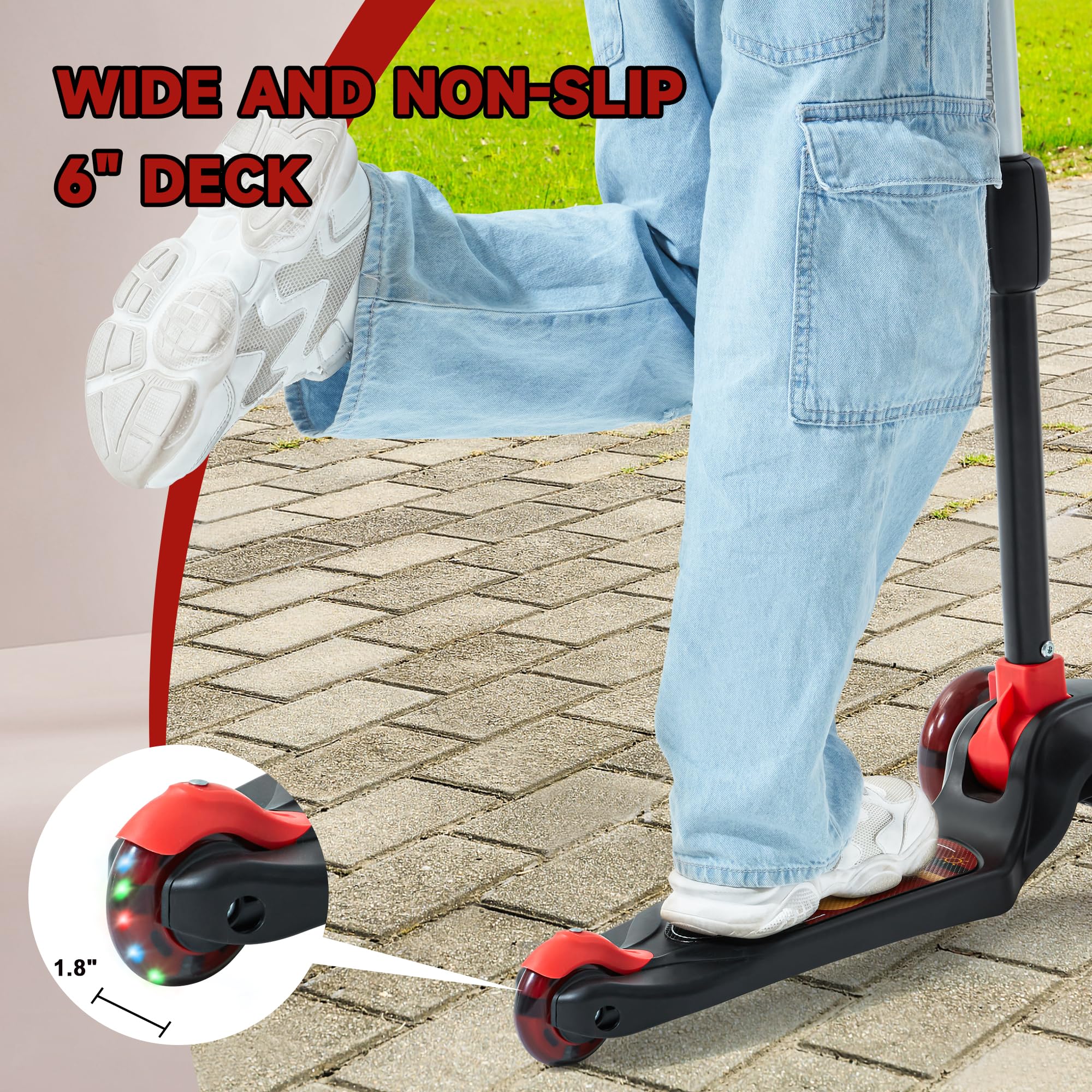 Kick Scooter Adjustable Height Adjustable Handlebar，Kids Scooter 3 Wheel with LED Lights，Suitable Kids Ages 2，Ages 6，Ages 8，Extra Wide Deck for Boys and Girls