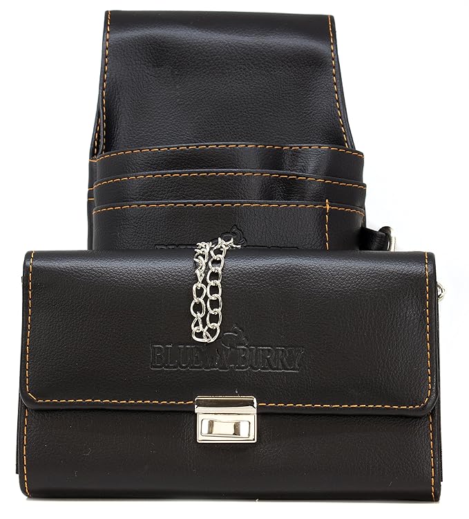 Kellnerbörse Set Schwarz - Leder Optik 3 Teilig Kellnerportemonnaie Kette Kellnergeldbeutel Bedienungsgeldbeutel Kellnertasch