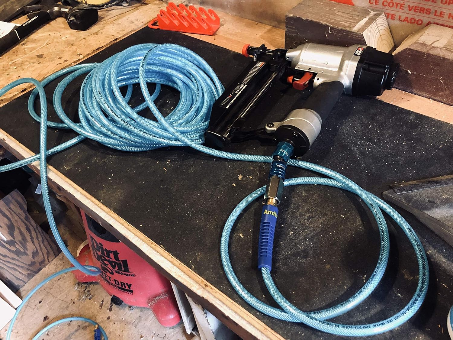 Plews & Edelmann Amflo 12-25E Polyurethane Air Hose - Non-marring, Smooth Finish, Easy to carry, Lightweight, Cold Weather Flexible, Great Indoors or Out, 1/4" X 25', Blue, 25 ft: Air Tool Hoses: Industrial & Scientific