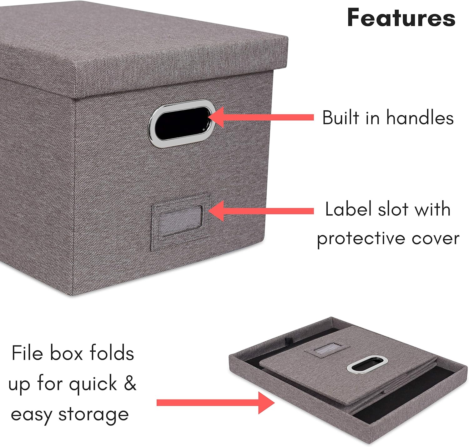 Internet's Best Collapsible File Box Storage Organizer with Lid - Decorative Linen Filing & Storage Office Boxes – Hanging Letter/Legal Folder – Home Office Bins Cabinet – Grey Container - 1 Pack : Office Products