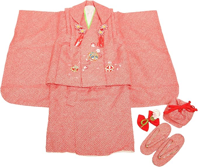 Amazon 花みやび 七五三 着物 3歳 被布セット 女の子 きもの 3歳児用 きものセット お被布 子供 キッズ お正月 3歳 アンサンブル 着物 きもの 長襦袢 被布コート 巾着 髪飾り 草履 疋田 赤 着物 浴衣 通販