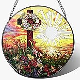 LAOWEIKI 8'' Christ Cross Ornament, Stained Glass Window Hanging, Sun Catcher Window Decor, Religious Decor, Christian Gifts, Religious Gifts, Cross Gift, Gift for Christmas