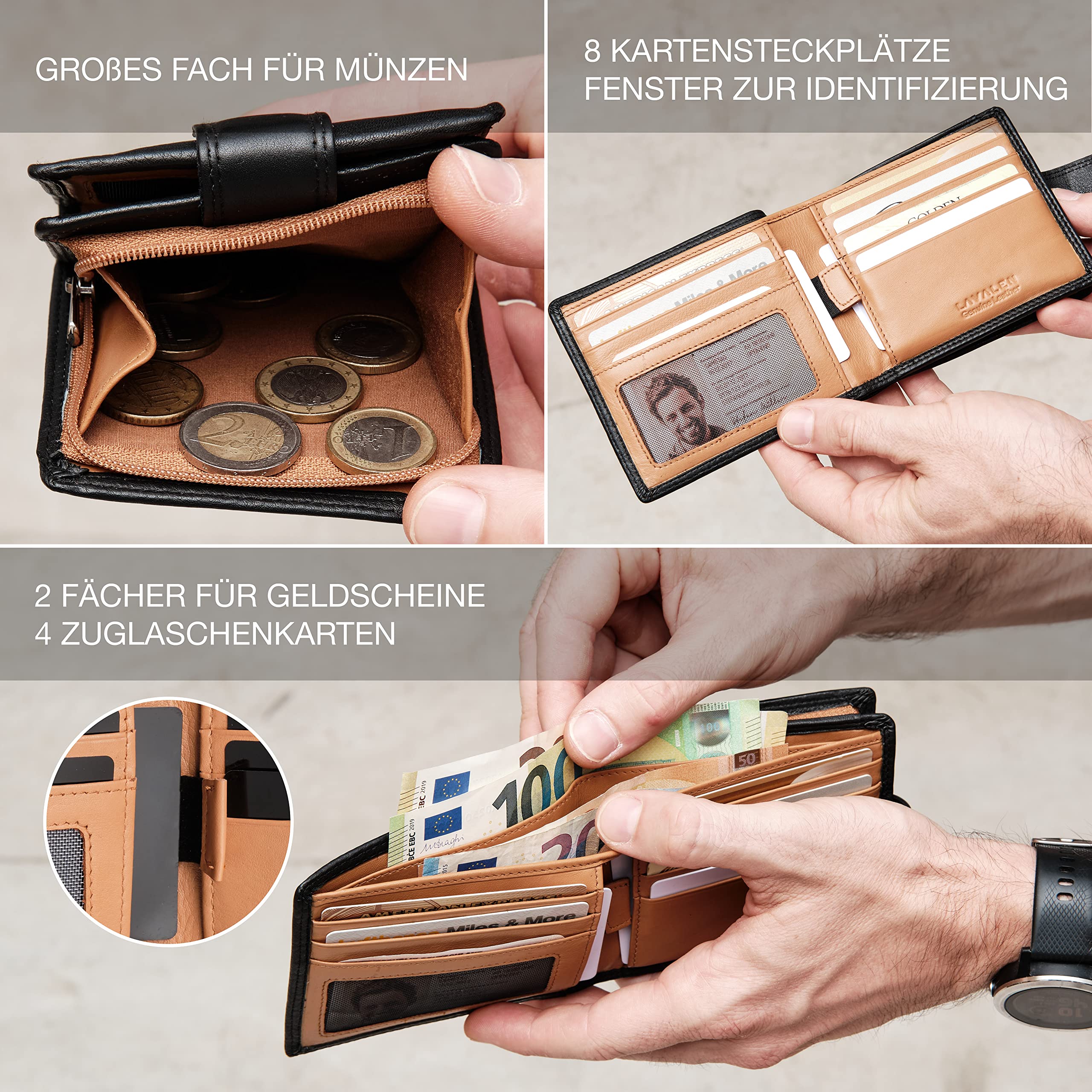 Lavalen Geldbörse Herren Leder mit RFID Schultz - Portmonee Herren mit Münzfach - Wallets for Men - Geldbeutel - Portemonnaie Groß - Brieftasche Männergeschenke - Geschenke für Männer. 3